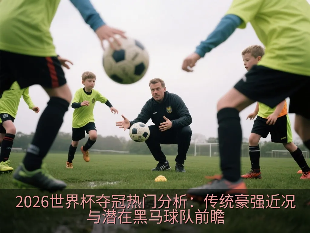 夕阳下无品牌训练服的球员进行传球配合训练的足球场全景